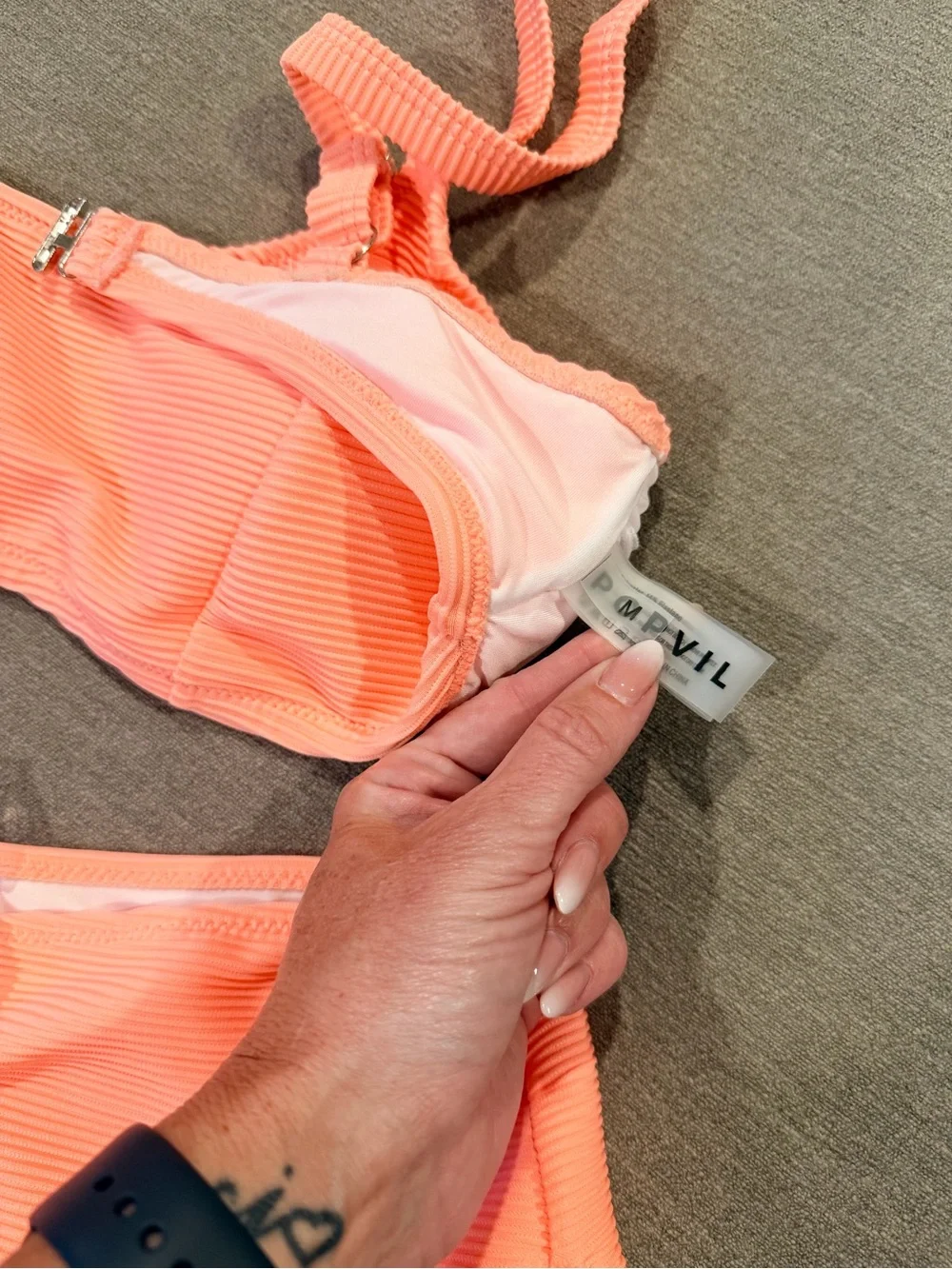 POPVIL Neon Orange Ribbed High-Waist Bikini Set